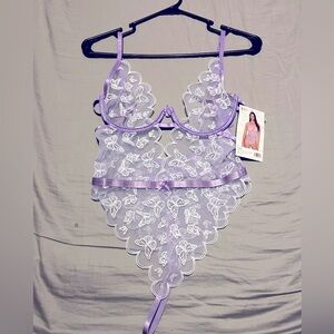 Spencers Glow in The Dark Purple Butterfly Teddy Lingerie